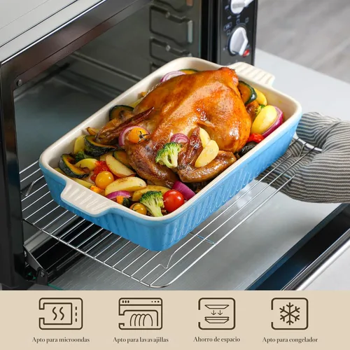 Miniatura 5 de MALACASA Cacerola para horno, platos de cerámica para hornear, juegos de 4 platos de cerámica, sartenes rectangulares para lasaña profundas con asas