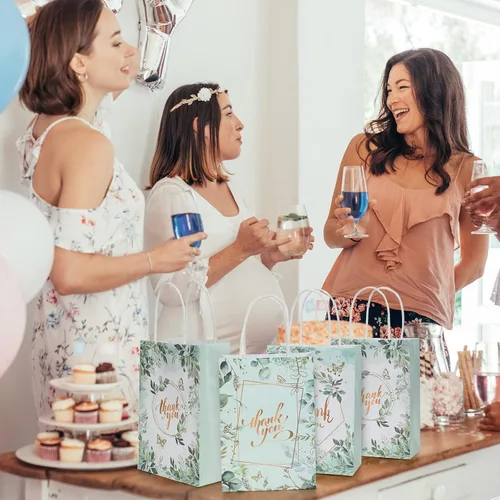 Miniatura 5 de 48 bolsas de regalo de agradecimiento, diseño floral, bolsas de agradecimiento pequeñas de papel kraft de agradecimiento para negocios, compras
