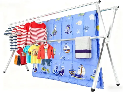Miniatura 8 de Tendedero plegable para interiores y exteriores, plegable, portátil, para ropa sucia, resistente con 20 ganchos (79.55 pulgadas)