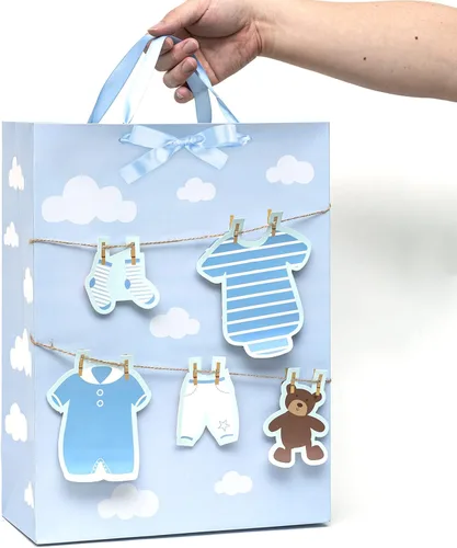 Miniatura 8 de Loveinside Bolsa de regalo para bebé niño con papel de seda y tarjeta de felicitación para baby shower, nuevos padres y más, 16.5 x 12.6 x 5.7