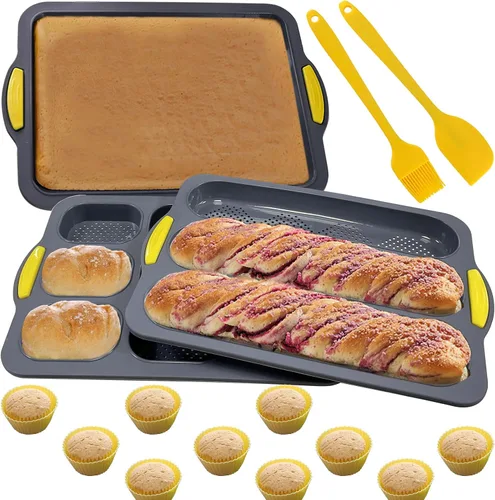 Miniatura 10 de Molde de pan de silicona de 4 cavidades, sartén antiadherente para pan de masa madre y sartén para pan baguette resistente al calor, moldes para pan