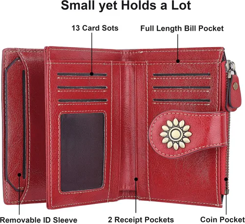Miniatura 4 de Lavemi Cartera de cuero para mujer, pequeña, compacta, con bloqueo RFID, con bolsillo con cremallera