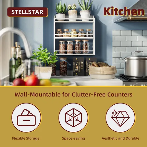 Miniatura 4 de STELLSTAR Estante de especias montado en la pared, organizador independiente de especias para encimera, soporte de almacenamiento de especias