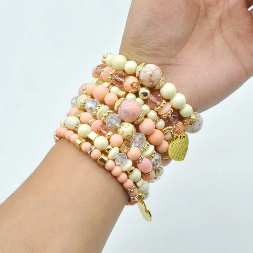 Miniatura 4 de VONRU - Conjuntos de pulseras bohemias para mujer 6 juegos de pulseras elásticas apilables multicolor estilo hippie joyas finas