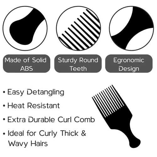 Miniatura 7 de Boorika Peine de púa afro para mujeres y hombres, 7.5 pulgadas, suave y resistente, dientes anchos para desenredar y peinar, paquete de 2