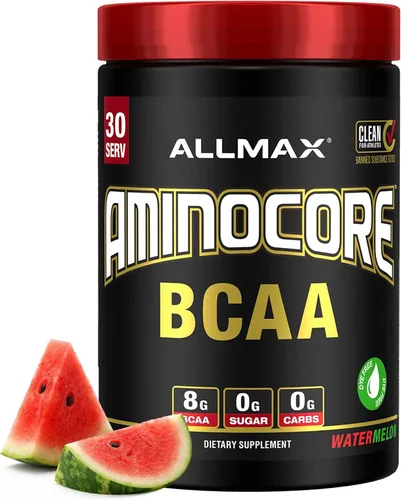 Miniatura 12 de ALLMAX Nutrition AMINOCORE BCAA en polvo, 0.29oz de aminoácidos, bebida de recuperación intra y después del entrenamiento, sin gluten, frambuesa
