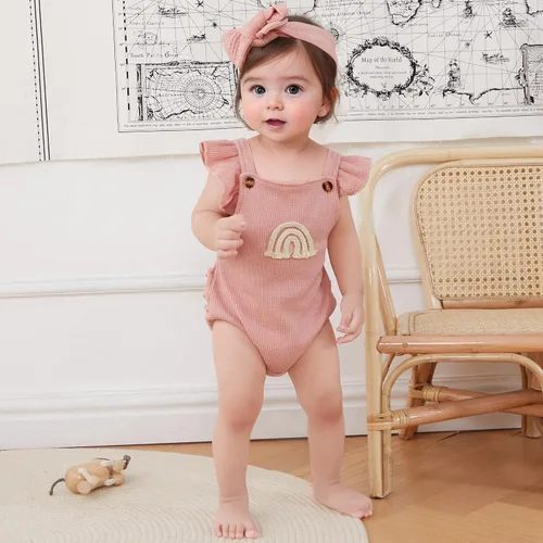 Miniatura 2 de Engofs Boho Rainbow Baby Girl Ropa recién nacida con volantes sin mangas con diadema