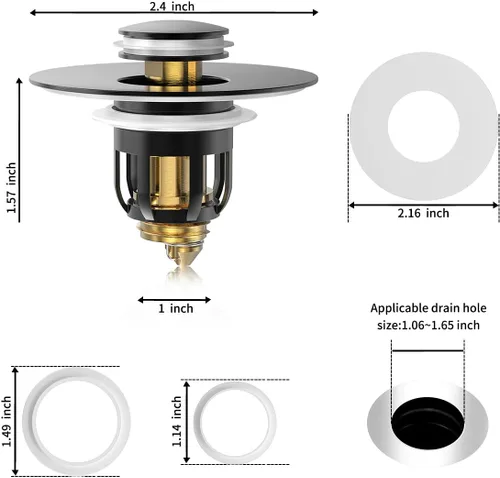 Miniatura 7 de MUAIOLAUS Tapón universal para lavabo de baño, tapón desplegable para fregadero con cesta para atrapar pelo, filtro de drenaje antiobstrucción