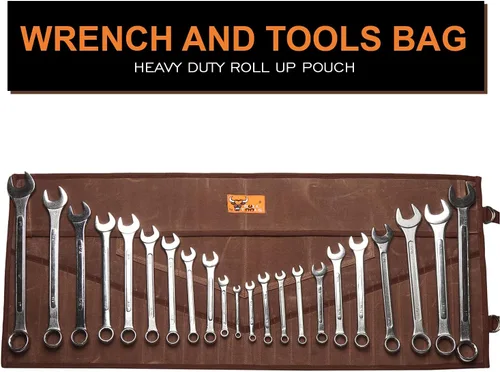 Miniatura 4 de BULL TOOLS BT 18-900 Dos Lados, revestimiento de cera y resistente al agua, 26 bolsillos de peso pesado 624 g. Bolsa y rollo de herramientas y llave