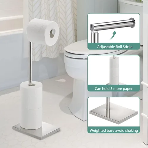 Miniatura 3 de Soporte de papel higiénico, soporte de papel higiénico independiente con 4 rollos para baño, base pesada, cromado