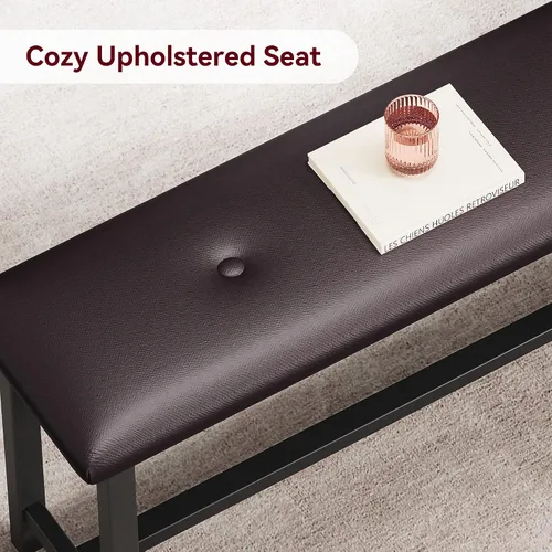 Miniatura 7 de IDEALHOUSE Juego de mesa de comedor de 3 piezas, mesa de cocina y bancos para 4, juego de mesa de comedor rectangular con 2 bancos tapizados, juego