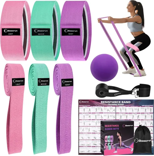 Goocrun Bandas de resistencia de tela para entrenar, cinturón ancho con múltiples niveles de resistencia. Bolas de equilibrio de yoga. Ideal para