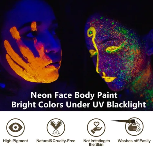 Miniatura 6 de Go Ho Pintura corporal azul neón lavable (2.37 onzas, 2.4 fl oz), pintura facial neón con luz negra UV, pintura facial azul fluorescente a base