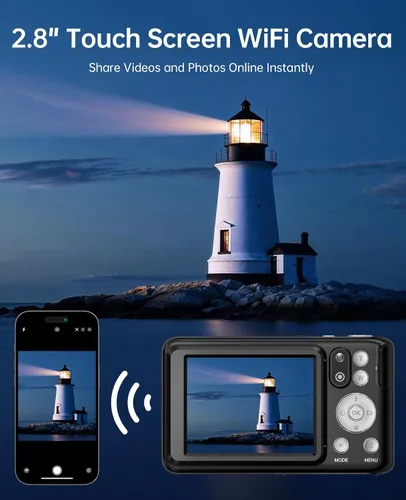 Miniatura 6 de Cámara digital 5K para fotografía con zoom óptico 6X, cámara WiFi de enfoque automático de 64 MP para YouTube con doble lente, cámaras digitales