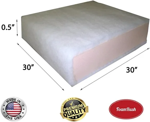 Miniatura 2 de FoamRush Cojín de asiento de espuma de 0.5" x 30" x 30" con acolchado/Dacron (Reemplazo de cojín de asiento) Fabricado en EE.UU