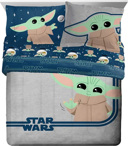 Miniatura 2 de Jay Franco Star Wars The Mandalorian Hello Grogu - Juego de ropa de cama tamaño Queen de 7 piezas, incluye edredón y juego de sábanas, ropa de cama