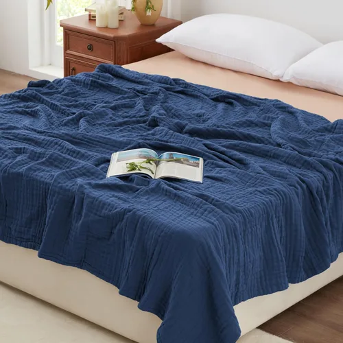 Miniatura 30 de Love's cabin - Manta de muselina de 6 capas 100% algodón, 90"x90", manta de muselina tamaño queen para sofá o cama, de algodón de gasa ligera y Beige
