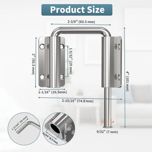 Miniatura 2 de Cerradura de puerta corredera con asa mejorada, cerradura multi-ángulo en forma de U de 2.38" para puerta corredera de granero de 90/180 grados, 1