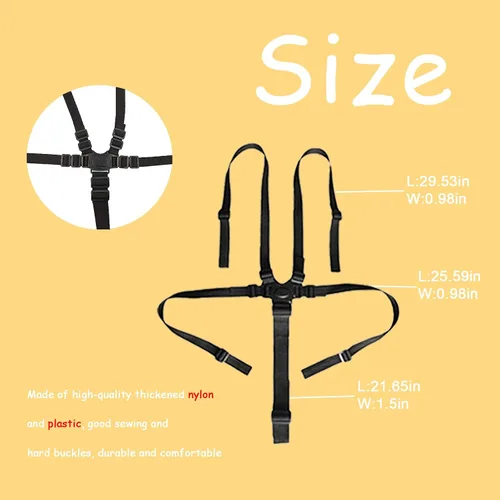 Miniatura 2 de Correa universal de arnés de 5 puntos, soporte ajustable para la mayoría de sillas altas de 5 puntos, cochecito de cochecito (negro)