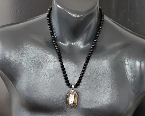 Miniatura 191 de Colgante de turmalina cruda natural, Collar de cuentas de ónix negro genuino, Collar de piedra negra, Collar de piedras preciosas, Cuentas de 0.315