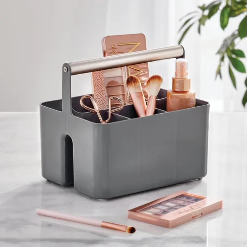 Miniatura 2 de mDesign Organizador de plástico para ducha, cesta dividida, asa de metal para baño, dormitorio, cocina, sostiene jabón, champú, acondicionador
