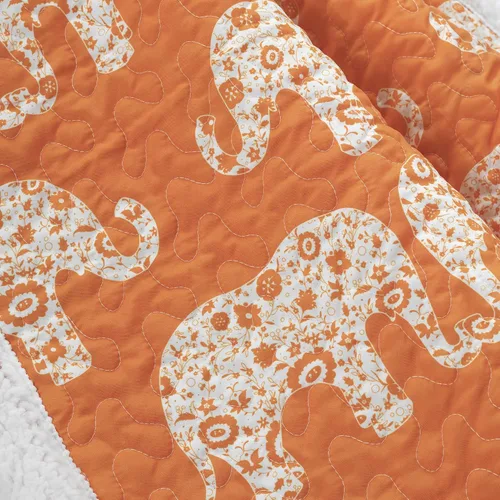 Miniatura 3 de Lush Decor Elephant Parade - Manta de sherpa de 50 pulgadas de ancho x 60 pulgadas de largo, color naranja, manta de elefante para niños, mantas