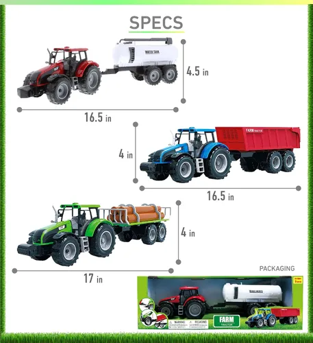 Miniatura 3 de Mozlly Juego de juguete de remolque de tractor de granja alimentado por fricción, juguetes de remolque de 16 pulgadas para niños y niñas, tanque