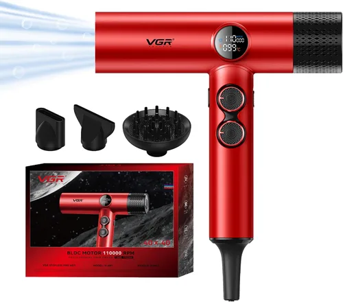 Miniatura 10 de VGR Secador de pelo iónico negativo 401, secador profesional de motor BLDC para secado rápido, pantalla LED, termo de bajo ruido y secador de pelo