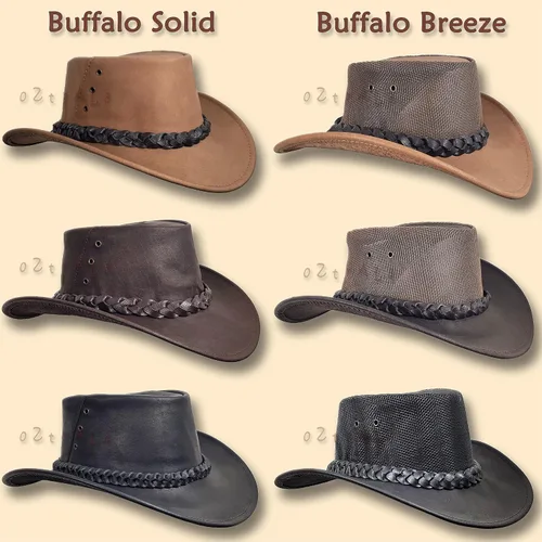 Miniatura 2 de Oztrala Sombrero de cuero de búfalo australiano Outback Western Cowboy Mesh para hombres y mujeres niños Jacaru negro, marrón tostado HLBS HLBB