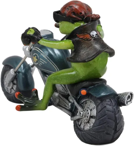 Miniatura 5 de Ebros 8.5 pulgadas de largo nacido para montar rana motero con pañuelo rojo fumar cigarro montado en picador metálico estatua de motocicleta
