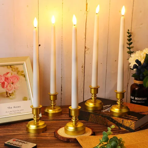 Miniatura 4 de Fumete Paquete de 24 velas cónicas sin llama con control remoto y temporizador, velas LED parpadeantes realistas con llama 3D, ventana LED con base