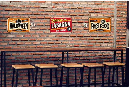 Miniatura 4 de AOYEGO Letrero de hojalata de lasaña, con texto en inglés "Try Italy Delicious Food", de metal, vintage, para cafeterías, bares, bares, bares