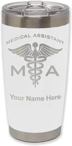 Miniatura 58 de LaserGram Taza aislada al vacío de 20 onzas, asistente médico MA, grabado personalizado incluido (rosa)