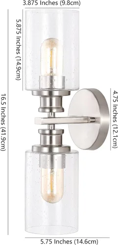 Miniatura 6 de JONATHAN Y Aplique de pared LED de níquel de 16.5 pulgadas, lámpara de tocador moderna de granja con pantalla de vidrio sembrado, accesorio