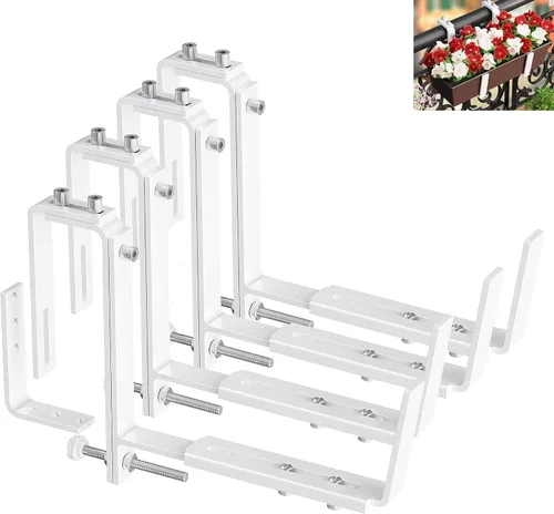 Miniatura 15 de Y&M Soportes de caja de ventana, de hierro resistente, ajustables, para barandillas, perfectos para balcones, vallas y jardines (4 unidades)