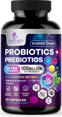 Probióticos 100 mil millones de UFC por porción, 10 cepas premium + prebióticos, el mejor suplemento probiótico para mujeres y hombres, apoya el
