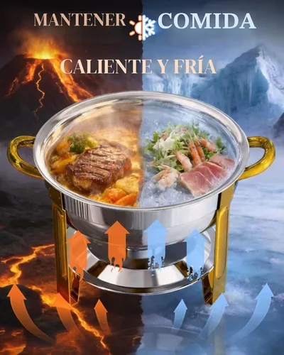 Miniatura 3 de Frizoky Platos de Roce para Buffet de Acero Inoxidable 2Pack, Juego de 6QT de Chafers Redondos en Oro y Plata y Calentadores de Buffet con Soporte