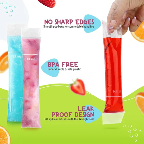 Miniatura 3 de Frozip 125 bolsas con modelos para palitos helados descartables, 8 x 2 pulg. Tubos de freezer sin BPA, sellos con cierre Para aperitivos