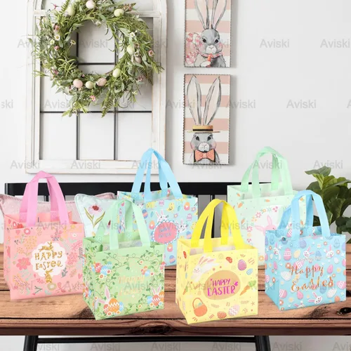 Miniatura 5 de Aviski 12 bolsas de caza de huevos de Pascua feliz, bolsa de regalo de huevo de zanahoria con asas, bolsas de regalo de Pascua, envoltura de regalos