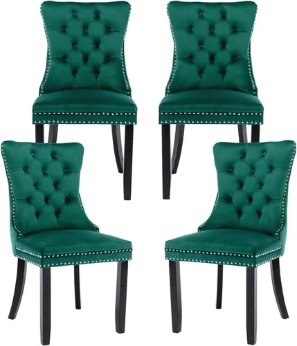 Miniatura 98 de Juego de 2 sillas de comedor de terciopelo, silla de comedor tapizada de alta gama con tirador de anillo en la espalda, adorno de clavos y patas