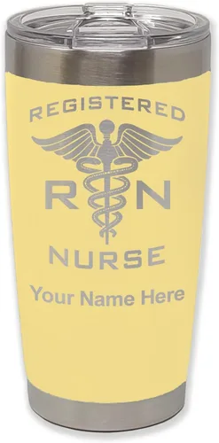 Miniatura 22 de LaserGram Vaso aislado al vacío de 20 onzas, enfermera registrada RN, grabado personalizado incluido (negro)