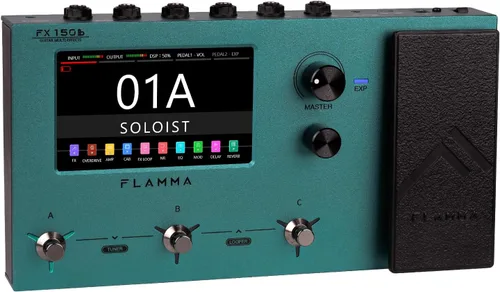 FLAMMA FX150B - Pedal multiefectos con alimentación por batería para guitarra eléctrica con modelado de amplificador, simulación de gabinete,