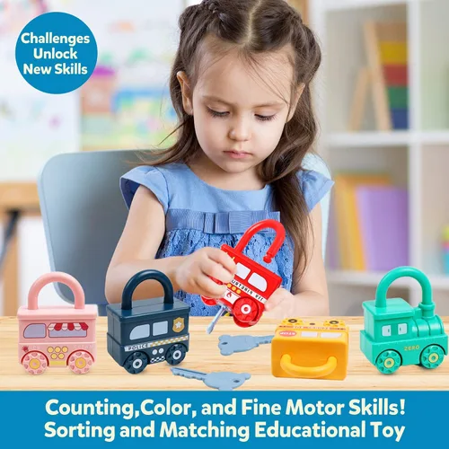 Miniatura 2 de Montessori - Juguetes de aprendizaje para clasificar y combinar, cerraduras y llaves para niños pequeños, juguete sensorial de motricidad fina