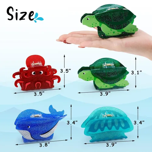 Miniatura 3 de 4 pinzas de pelo de animales marinos para mujeres y niñas, grandes, pinzas de pelo oceánicas, vida marina bajo el mar, tortuga marina, ballena