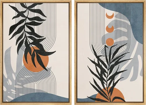 Miniatura 34 de SIGNFORD Lienzo enmarcado para pared, juego de arte con hojas de palmera de selva, polígonos geométricos, formas abstractas, ilustración, arte