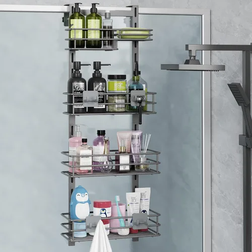 Miniatura 15 de Orimade Organizador de Ducha Sobre la Puerta Ajustable de 3 Niveles Negro, Estante Colgante para Baño a Prueba de Óxido con 4 Ganchos, Organizador