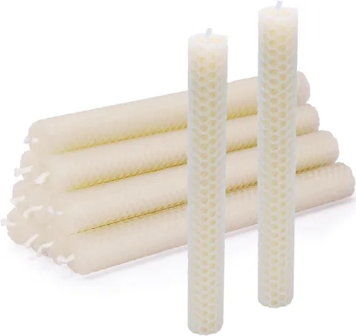 Miniatura 13 de DEYBBY Juego de 6 velas enrolladas de cera de abeja natural, velas de cera de abejas amarillas de 8 pulgadas para decoración de habitación, cena