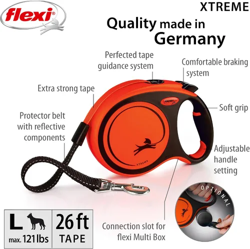 Miniatura 2 de FLEXI Xtreme - Correa retráctil para perros grandes de hasta 121 libras a 26 pies, naranja/negro, correa para caminar para mascotas sin enredos