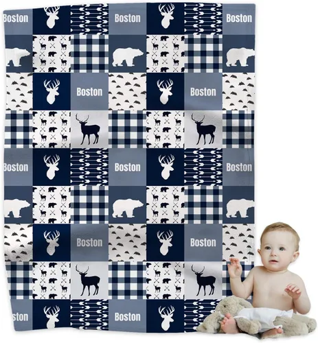 Miniatura 16 de Manta de bebé personalizada con nombre para niños y niñas, manta personalizada con temática de bosque, ropa de cama de franela suave para recién