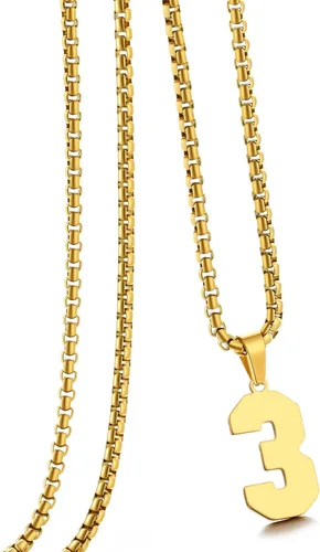 Miniatura 166 de Collar de Número Dorado para Hombre, Cadena de Acero Inoxidable con Colgante de Número para Atletas, Joyería Deportiva Personalizada para Niños